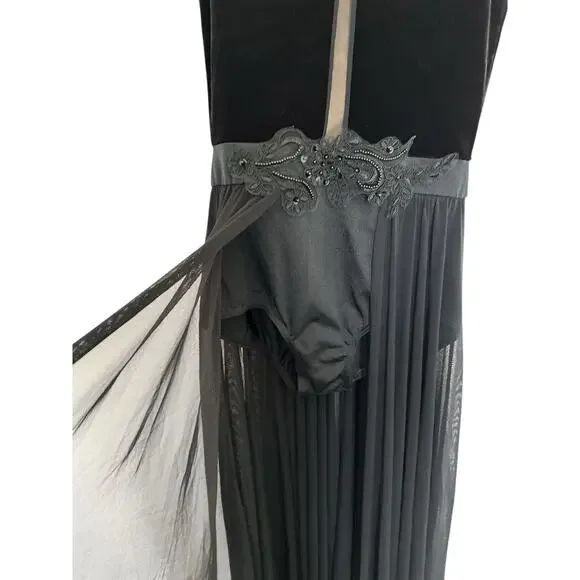 WEISSMAN Dance Costume black velvet maxi applique dress WASTE OF TIME 10984 SA - Picture 4 of 15